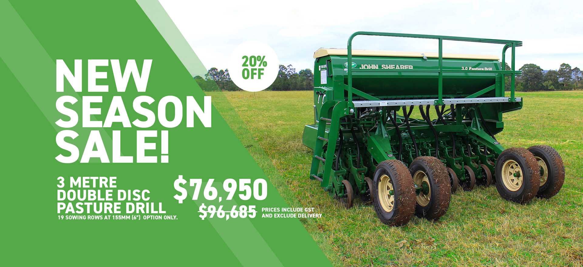 New Season Sale, 20% off in 3 Meter Double disc pasture drill